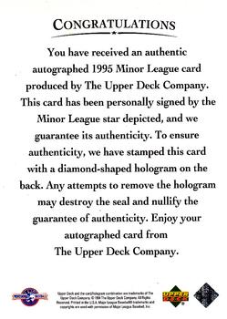 1995 Upper Deck Minor League - Autographs #NNO Derek Jeter Back
