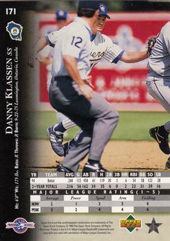 1995 Upper Deck Minor League - Future Stock #171 Danny Klassen Back