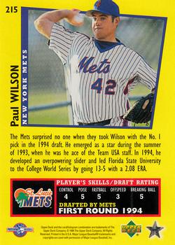 1995 Upper Deck Minor League - Future Stock #215 Paul Wilson Back