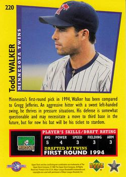 1995 Upper Deck Minor League - Future Stock #220 Todd Walker Back