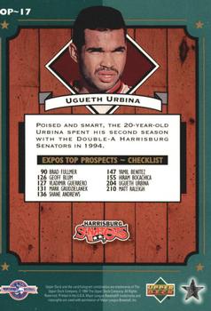 1995 Upper Deck Minor League - Organizational Profiles #OP~17 Ugueth Urbina Back