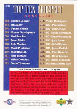 1995 Upper Deck Minor League - Top 10 Prospects #10 Todd Hollandsworth Back
