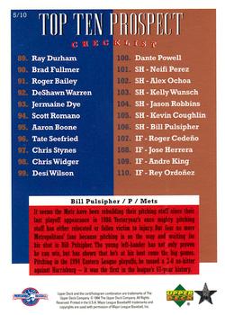 1995 Upper Deck Minor League - Top 10 Prospects #5 Bill Pulsipher Back