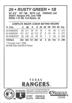 1997 Kenner Starting Lineup Cards #526596 Rusty Greer Back