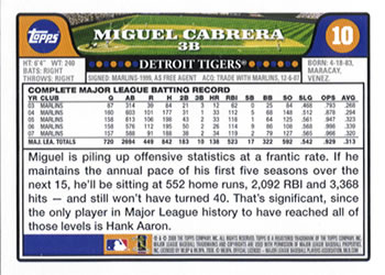 2008 Topps #10 Miguel Cabrera Back