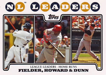 2008 Topps #298 NL Leaders: Home Runs (Prince Fielder / Ryan Howard / Adam Dunn) Front