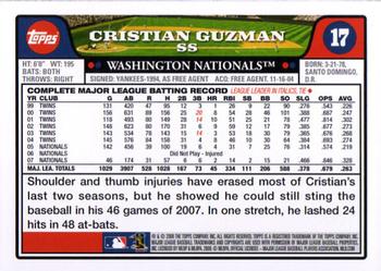 2008 Topps #17 Cristian Guzman Back