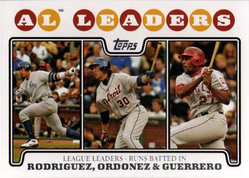 2008 Topps #24 AL Leaders: Runs Batted In (Alex Rodriguez / Magglio Ordonez / Vladimir Guerrero) Front