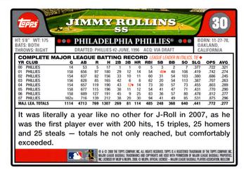 2008 Topps #30 Jimmy Rollins Back