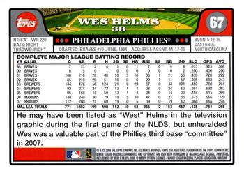 2008 Topps #67 Wes Helms Back