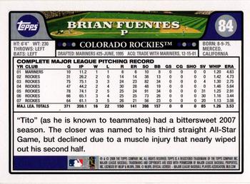 2008 Topps #84 Brian Fuentes Back