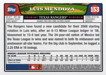 2008 Topps #153 Luis Mendoza Back