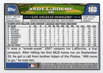 2008 Topps #162 Andy LaRoche Back