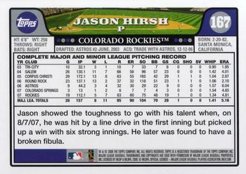2008 Topps #167 Jason Hirsh Back