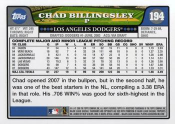 2008 Topps #194 Chad Billingsley Back