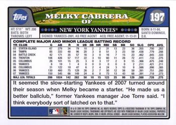 2008 Topps #197 Melky Cabrera Back