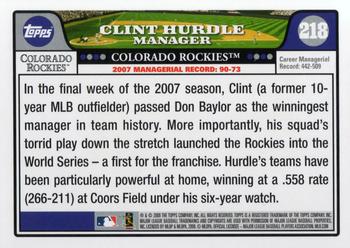 2008 Topps #218 Clint Hurdle Back