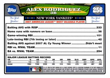 2008 Topps #256 Alex Rodriguez Back