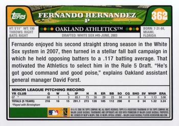 2008 Topps #362 Fernando Hernandez Back