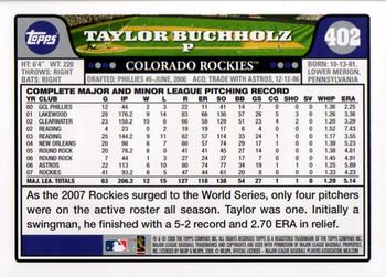 2008 Topps #402 Taylor Buchholz Back