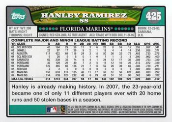 2008 Topps #425 Hanley Ramirez Back