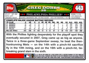 2008 Topps #443 Greg Dobbs Back