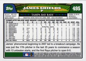 2008 Topps #495 James Shields Back