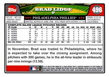 2008 Topps #496 Brad Lidge Back