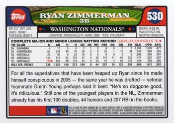2008 Topps #530 Ryan Zimmerman Back