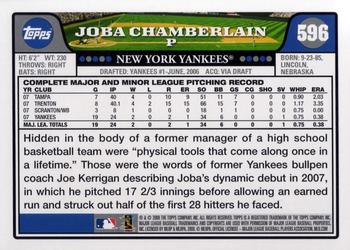 2008 Topps #596 Joba Chamberlain Back