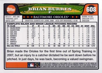 2008 Topps #608 Brian Burres Back