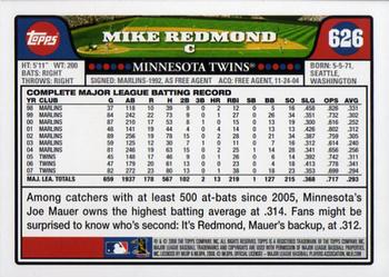 2008 Topps #626 Mike Redmond Back