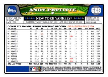 2008 Topps #628 Andy Pettitte Back