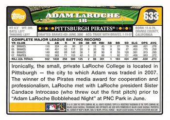 2008 Topps #633 Adam LaRoche Back