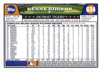 2008 Topps #634 Kenny Rogers Back