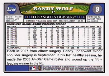 2008 Topps #9 Randy Wolf Back