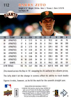 2008 Upper Deck #112 Barry Zito Back