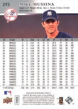 2008 Upper Deck #293 Mike Mussina Back