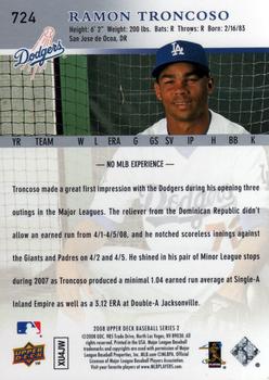 2008 Upper Deck #724 Ramon Troncoso Back