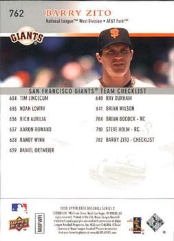 2008 Upper Deck #762 Barry Zito Back