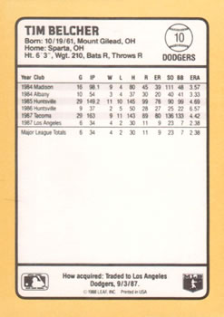 1988 Donruss Baseball's Best #10 Tim Belcher Back