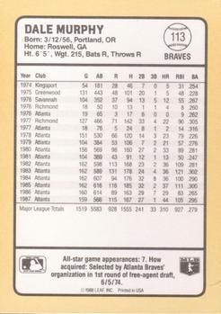 1988 Donruss Baseball's Best #113 Dale Murphy Back