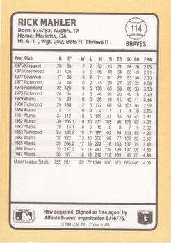 1988 Donruss Baseball's Best #114 Rick Mahler Back