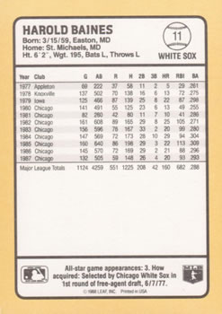 1988 Donruss Baseball's Best #11 Harold Baines Back