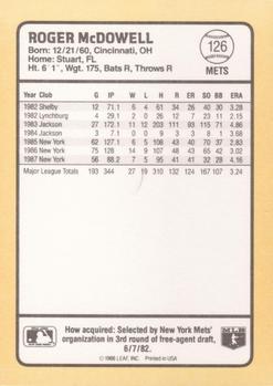 1988 Donruss Baseball's Best #126 Roger McDowell Back