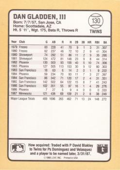1988 Donruss Baseball's Best #130 Dan Gladden Back