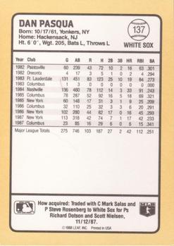 1988 Donruss Baseball's Best #137 Dan Pasqua Back