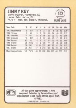 1988 Donruss Baseball's Best #143 Jimmy Key Back