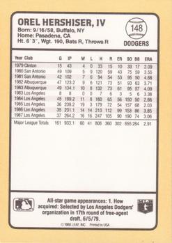 1988 Donruss Baseball's Best #148 Orel Hershiser Back