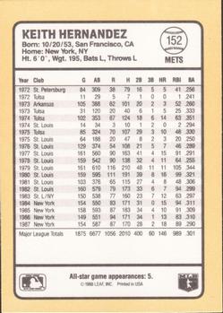 1988 Donruss Baseball's Best #152 Keith Hernandez Back